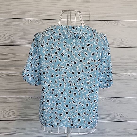 Topshop floral print short sleeved summer blouse in blue Women's Size 4 - Picture 7 of 12